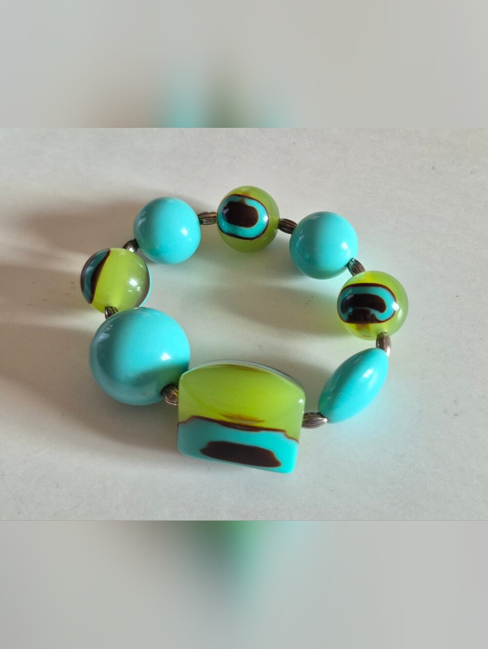 Vtg. Lime Green Lucite Faux Turquoise Elastic Bracelet